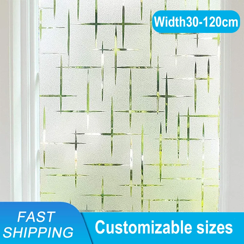 ‌ Film de confidentialité pour fenêtre givrée, blocage UV, statique, Non adhésif, couverture décorative à motif croisé pour porte en verre, maison et bureau