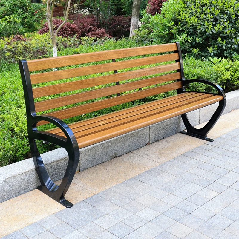 アルミ製公共公園ベンチシート木製座席アームレスト付き屋外ガーデンベンチ背もたれ付き