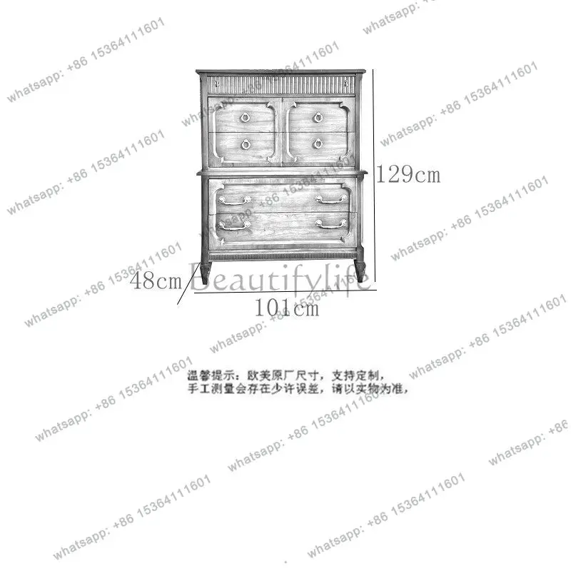 French medieval chest cabinet solid wood bedroom against the wall storage drawer cabinet household