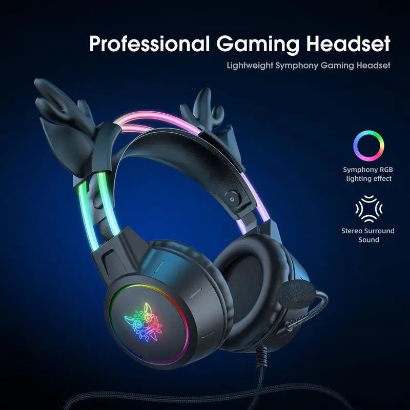 Wired Headset with Mic, Computer Game Headphones with Microphone, Wired Connection, Cool Light, Head-Mounted for Adults & Teens