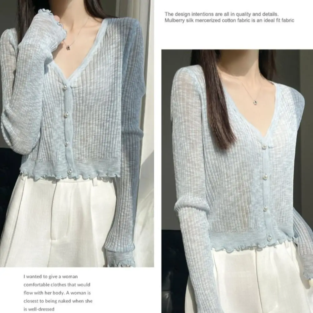 Summer Ice Silk Long Sleeves Coat Breathable Cool Air-Conditioning Shirt Beach Sun Protection Clothing for Women