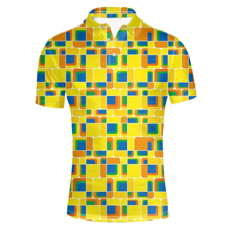 

Retro Twisted Geometric Polo Shirt For Men 3d Print Short Sleeve Personality Summer Loose Button Lapel Tees Street T-Shirt