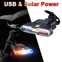 Bicycle Tail Light USB Rechargeable Bike Taillight Solar Power Long Endurance Cycling Rear Lamp Bright Mtb Warning Flashlight