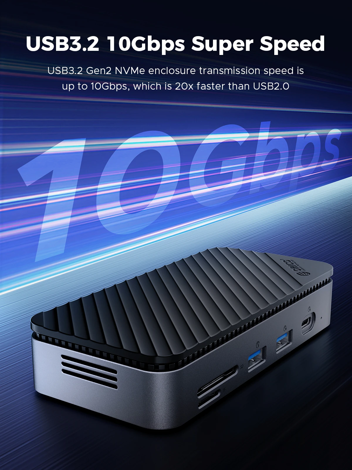 ORICO USB C Display Hub 10Gbps مع مروحة تبريد M.2 NVMe SATA SSD الضميمة HDMI RJ45 SD/TF محطة إرساء للاعبين