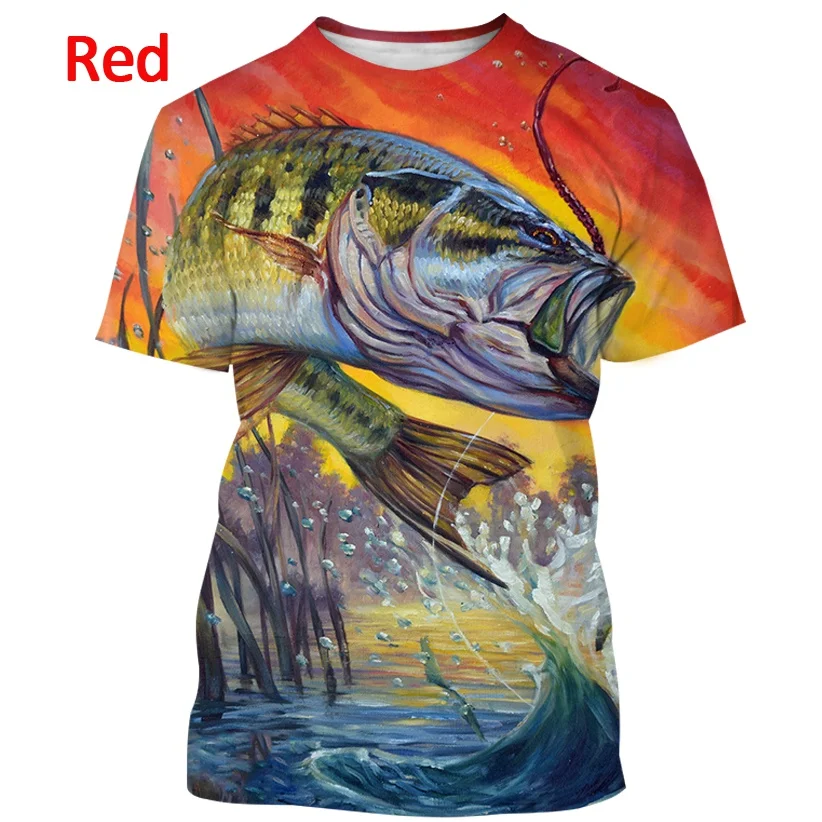 Printed Fish Hunting Pattern Design T-shirt Special T-shirt for Fishing Lovers Funny Animal Fish Printed Shirt Top