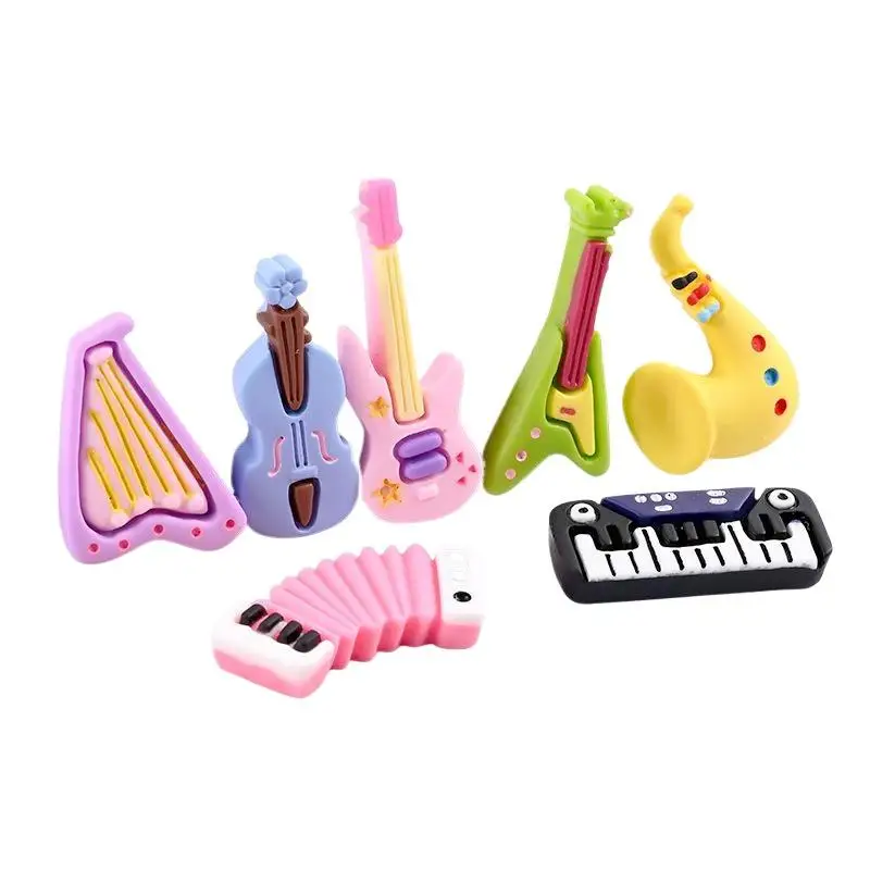 10Pcs Cartoon Kawaii Resin Mini Musical Instrument Scrapbooking Craft Cabochon DIY Miniature Accessory