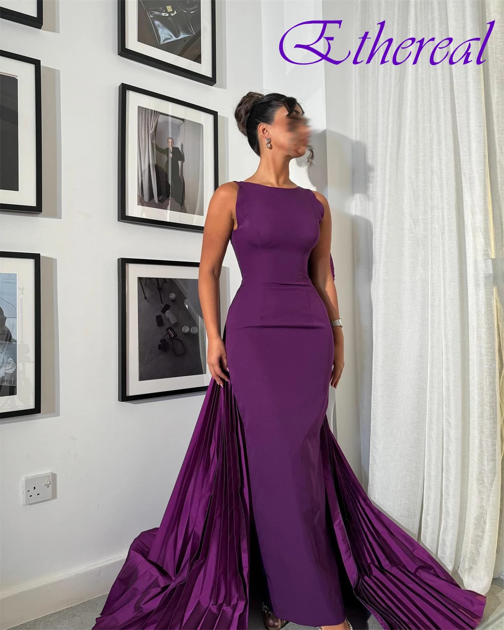

Customized Luxury Jersey Evening Dress Fashion Sleeveless O-Neck Prom Dresses Delicate Sweep Train Special Occasion Gowns