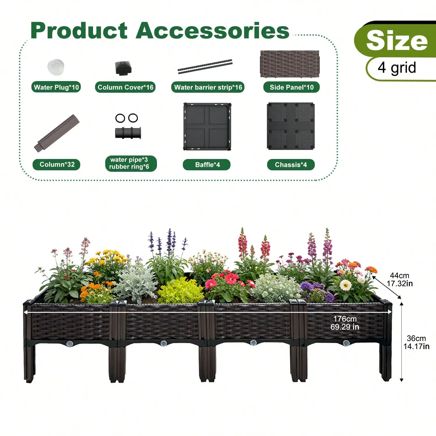 Noremoco 4-In-1 Raised Garden Bed With Legs, Classic Woven Black Plastic Planter Box, Ideal For Outdoor Use-Perfect For Growing Flowers, Vegetables And Herbs | Lightweight And Durable, Multi-Component Designed Raised Garden Bed (Tiger)