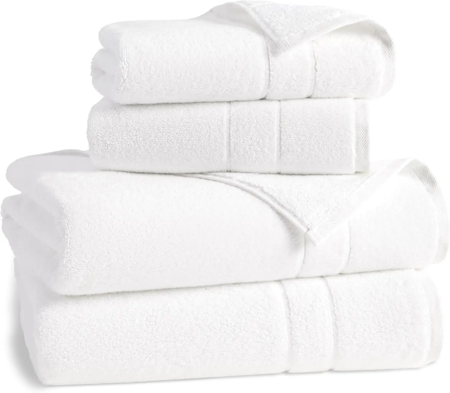 Super-Plush Turkish Cotton Bath Towel Set - Set of 2 Bath Towels + 2 Hand Towels White 100% Cotton | Best Luxury Spa Towels