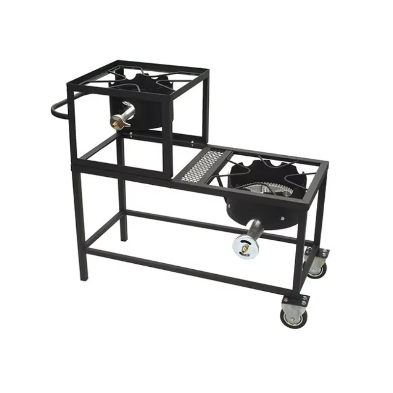 China Special Single Side Pulley Easy to Move Double Furnace Outdoor Gas Stove