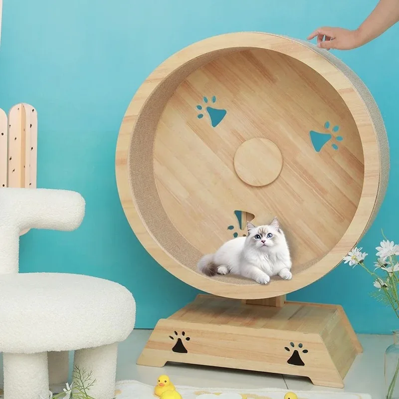 cat running wheel  treadmill roller side slide fitness solid wood  toy  nest climbing frame  roller