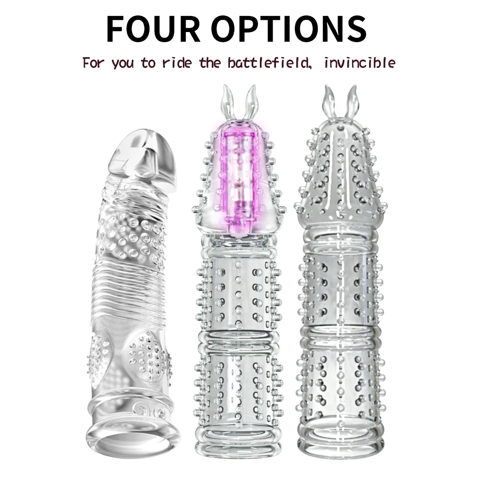 

Reusable Penis Covers Extender Sex Toy For Men Delay Ejaculation Condoms Dildos Finger Crystal Dick Sleeve Cock Ring Adult Toys