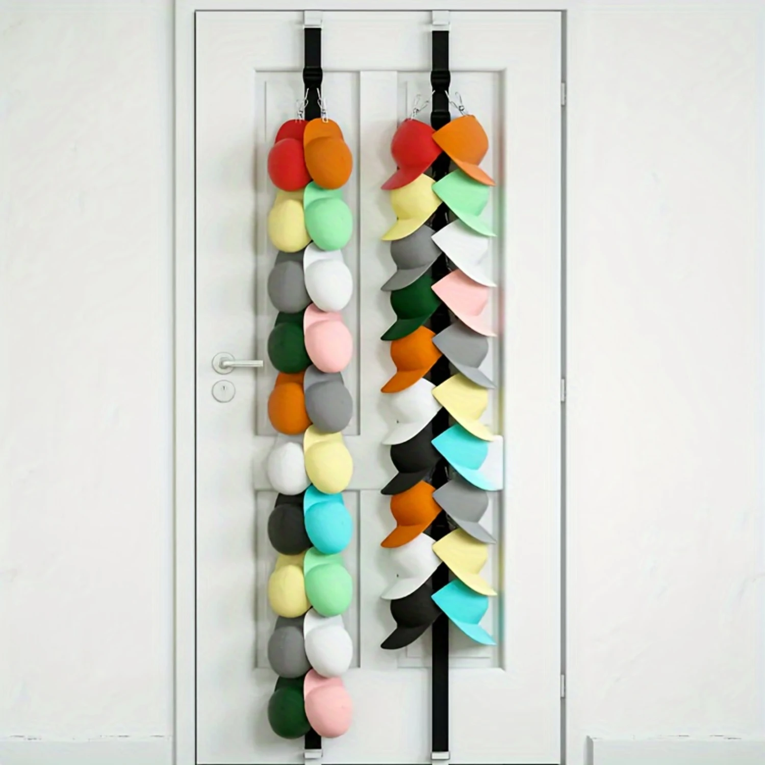 

Bohemian Style Over-the-Door Hat Organizer with 20 Clips, Rack Holder Hanger - Accessory for Baseball Caps - Adjustable Utility