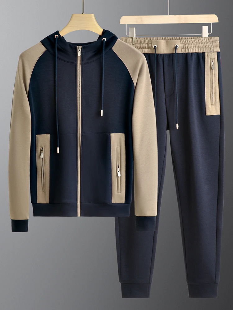 

Мужской повседневный спортивный костюм с капюшоном, приталенный, с цветными блоками, кардиган Haome, комплект из двух предметов, осень-зима