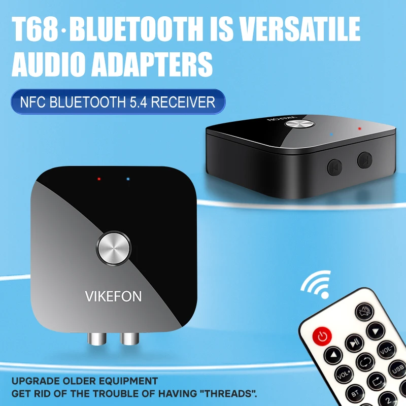 VIKEFON-receptor de Audio NFC, Bluetooth 5,4, 3,5mm, AUX, R/L, RCA, adaptador inalámbrico de música sin pérdidas, USB, u-disk, Control remoto de