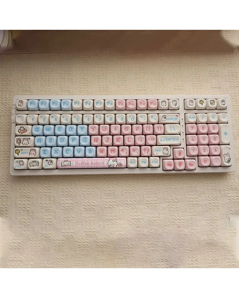 Cartoon Cream Rabbit Keycap MOA Shape Slim Curved Edge Heat Sublimation Compatible HI75 98 99 104 F87rk