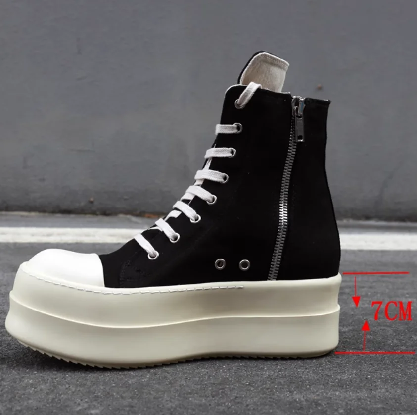 7CM Height Increasing High Top Canvas Boots Men Double Sole High Heel Street Shoes