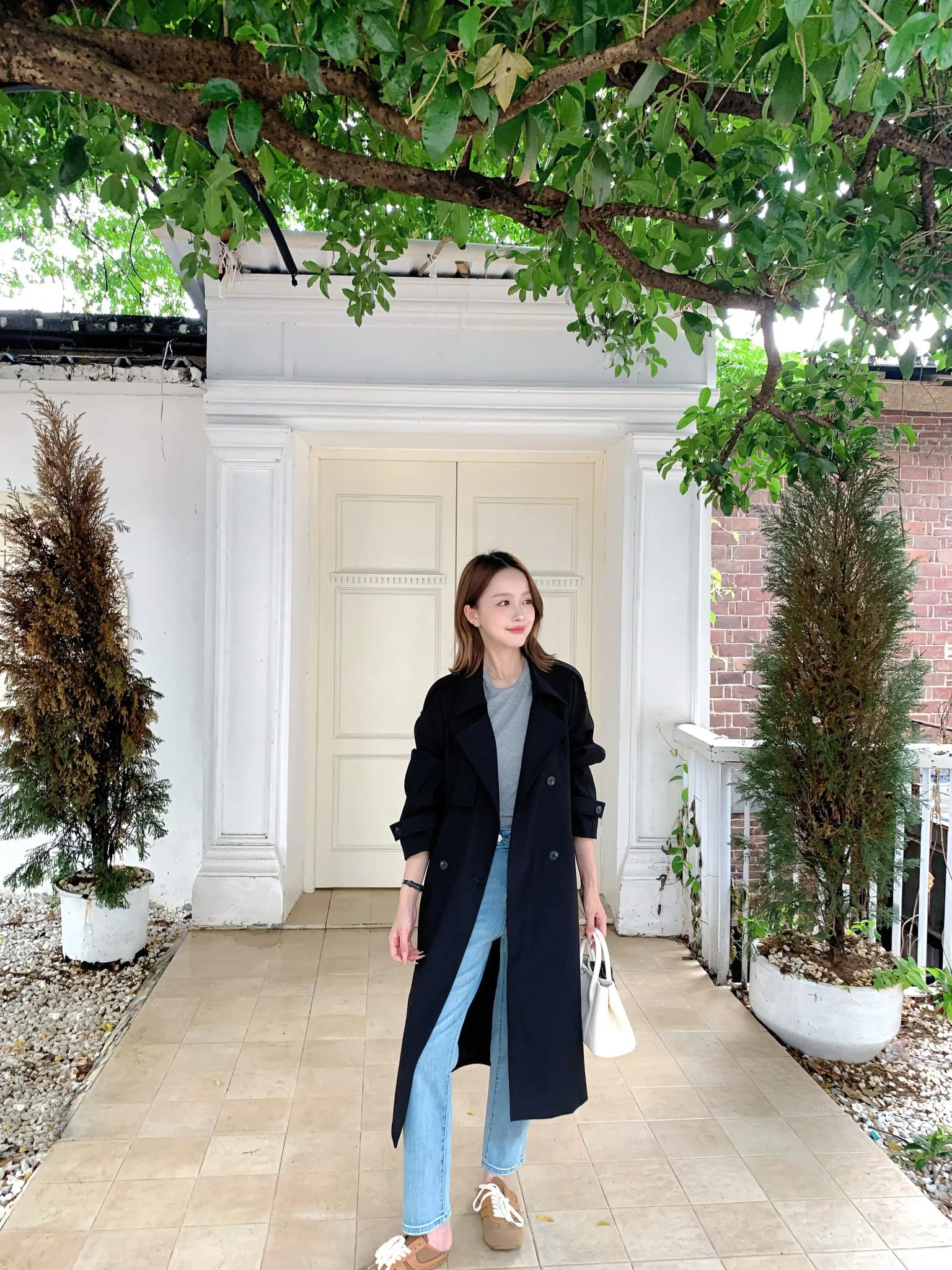 

Classic Long Length Korean Sle Windbreaker Jaet Women's Bla Khaki ort Size 50 oulder Insert Design Outerwear