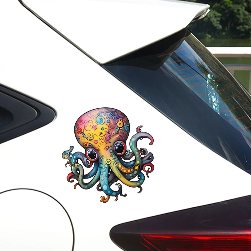 Autocollants colorés de dessin animé de poulpe, adaptés à la décoration de voiture, à la moto, au casque