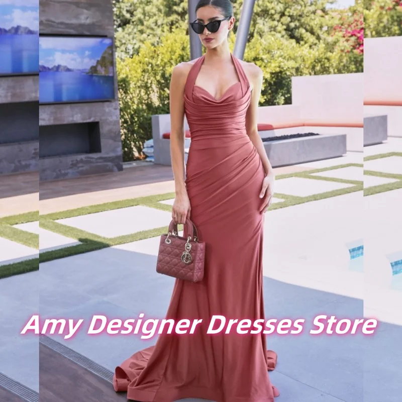 

Elegant Halter Evening Dresses Arabic High Quality Wedding Party Dress Long Mermaid Bridesmaid Gowns For Dubai Girls Customized