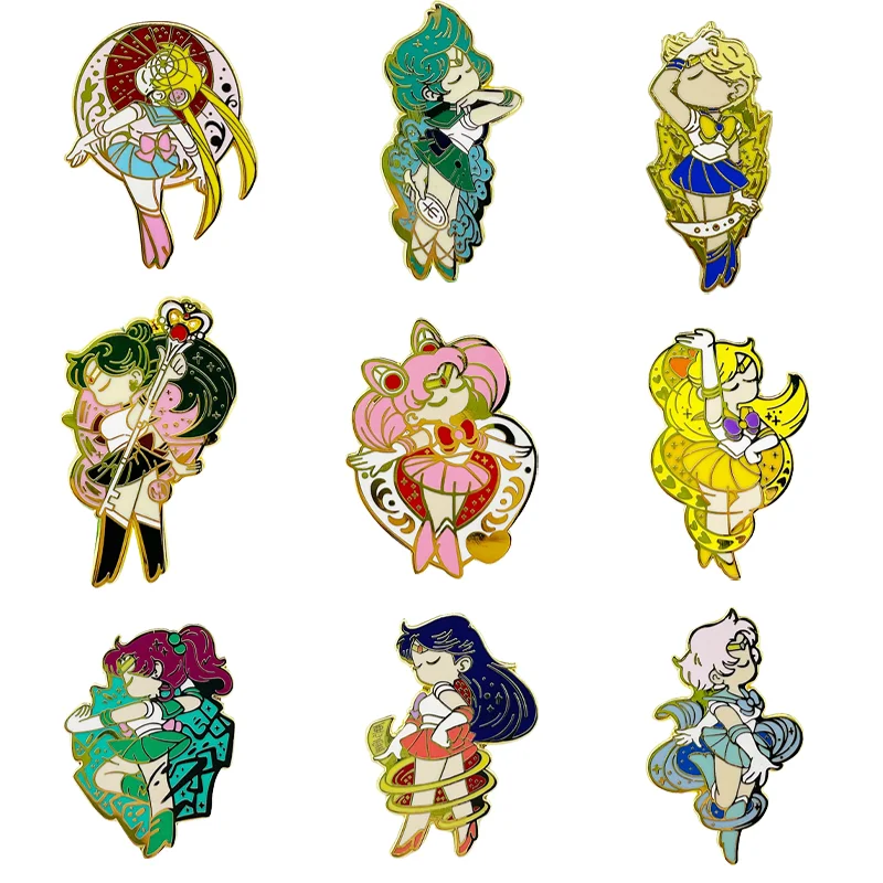 Broches de dessin animé japonais Sailor Moon, épinglettes pour sac à dos, épingle en émail, étui à bombes pour garçons et filles, badges, accessoires de bijoux