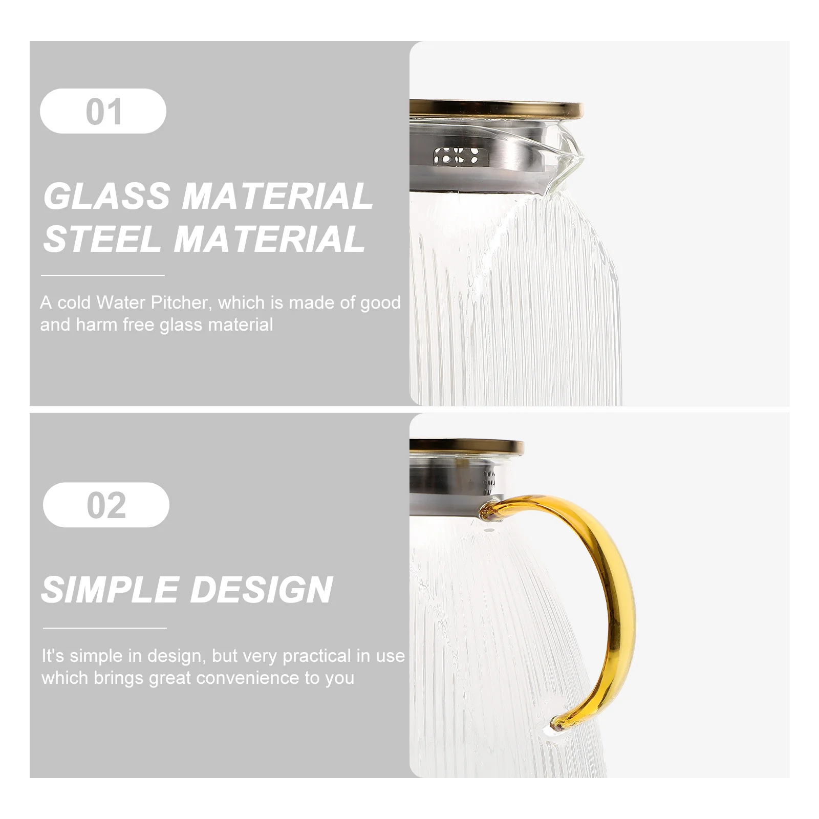 

Glass Cold Water Pitcher with Lid Elegant Design for Refrigerator and Party Use Cold Water Pitcher Juice Kettle