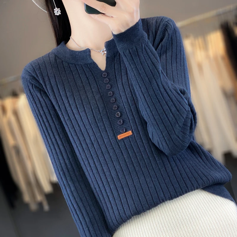 Women\'s Sweater Autumn/Winter New Solid Color Knitwear V-Neck Pullover Ladies Clothes Fashion Blouse Korean Style Loose Tops