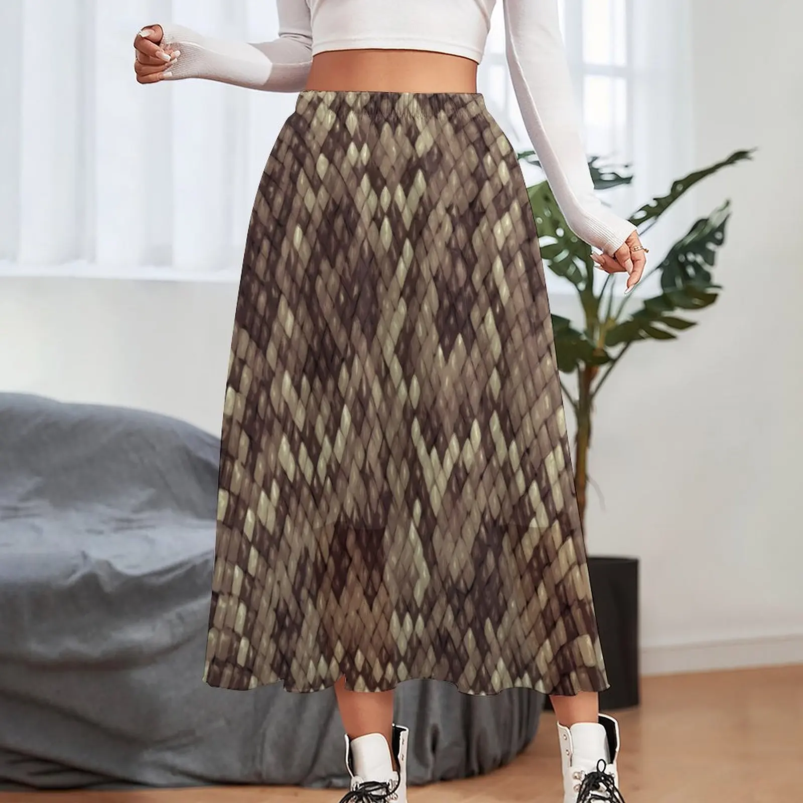 Snakeskin Python Skirt Animal Print Elegant Long Skirts High Waist Custom Korean Fashion A-line Skirt Big Size 2XL 3XL