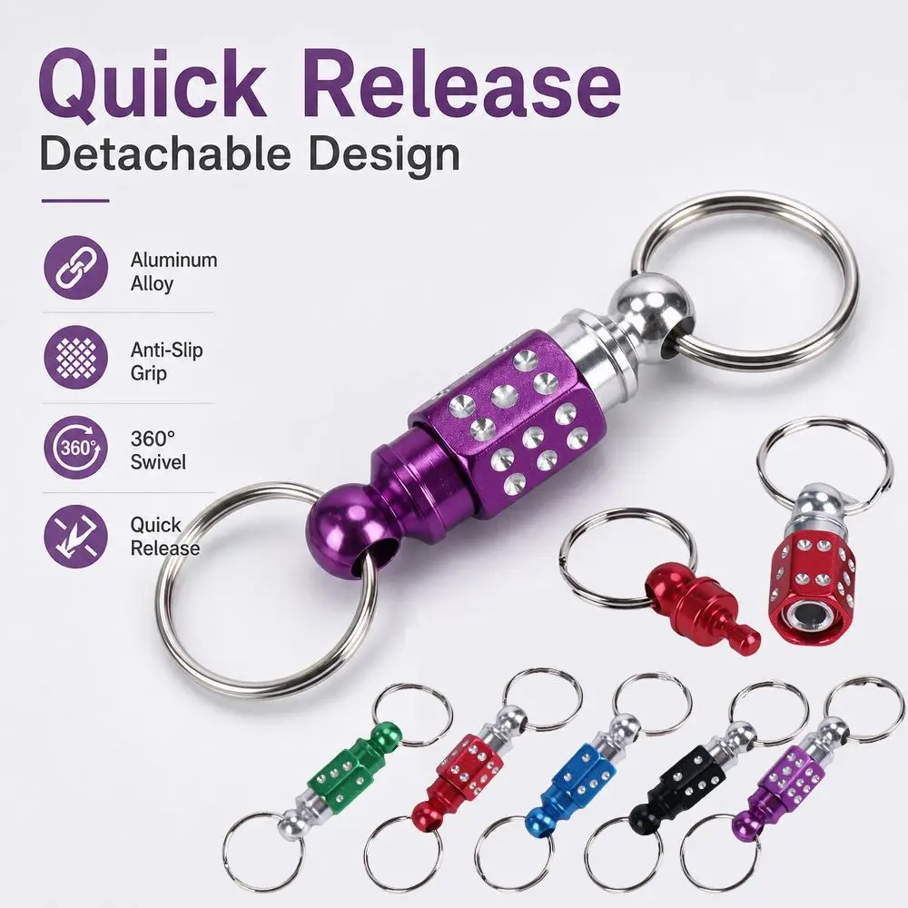 Double Headed Quick Release Keychain 360° Rotation Retractable Detachable Keychain Aluminum Alloy Mini Pull Apart Key Rings
