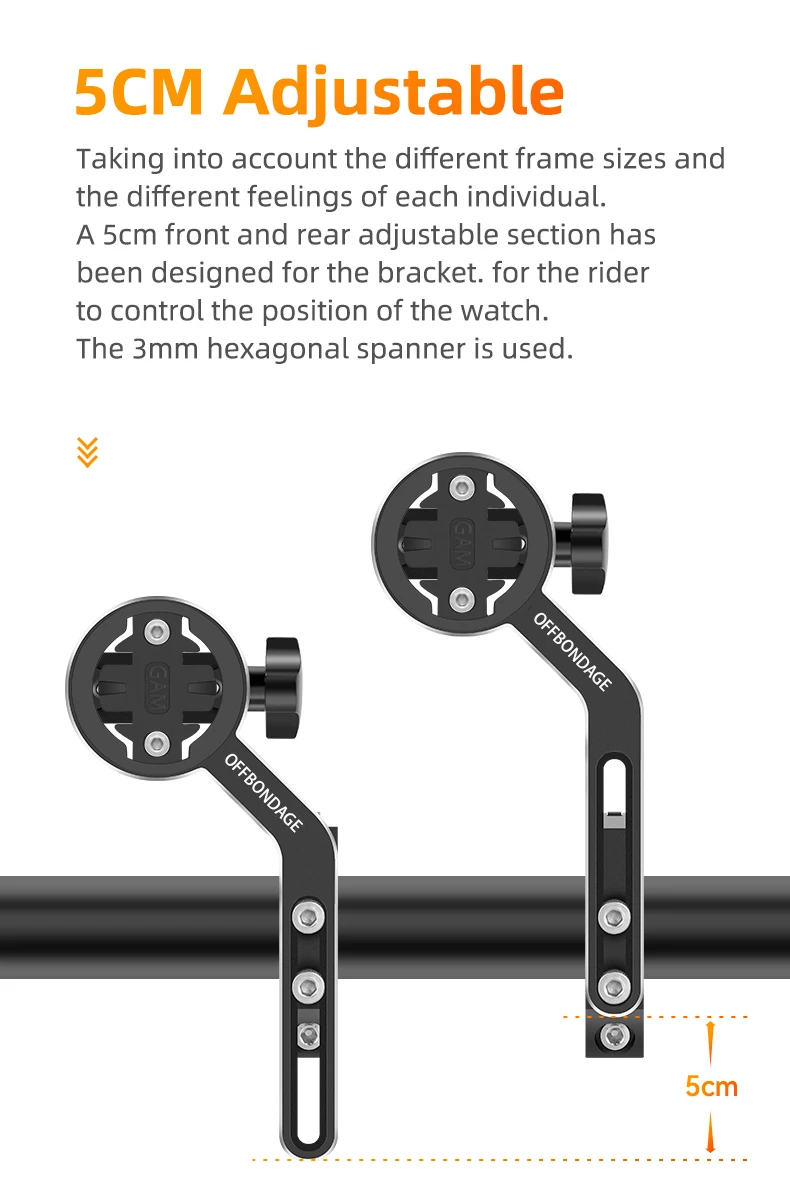 OFFBONDAGE Fahrradlichthalter Aluminium Fahrradlampenhalterung HD3-1000 Gopro-Halterung IGS / Garmin / Bryton / Cateye Computerhalter – Detail 6