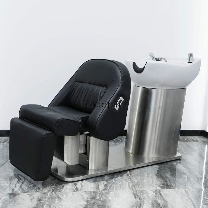 Japanese-Style Electric Lifting Barber Shop Half Lying Flushing Bed High-End Hair Salon for Hair Salon