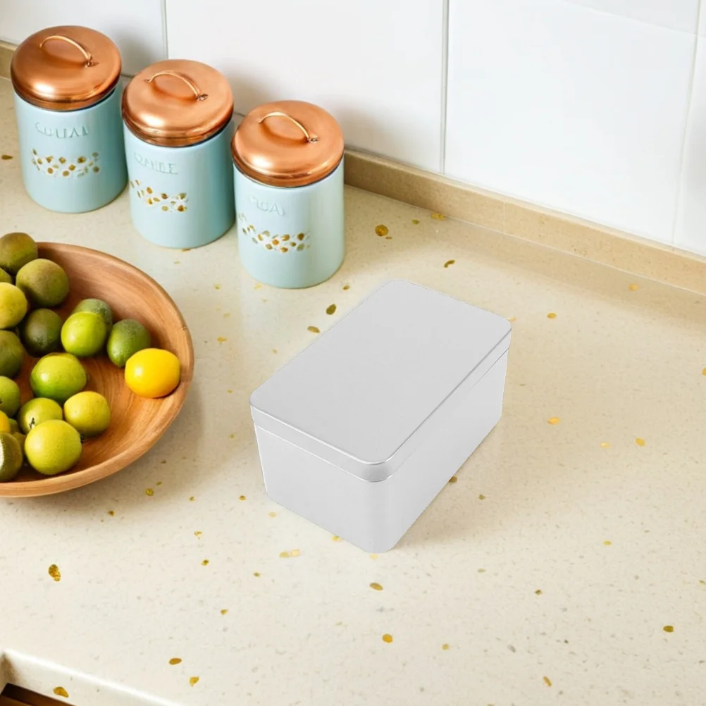 

2Pcs Household Tea Organizer Rectangular Tinplate Box with Lid Sealed Storage for Loose Tea Coffee Beans Small Items