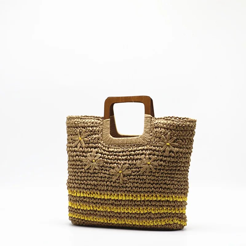 Craft Portable Crochet Bag Hand Embroidered Straw Bag Paper Tote Bag Handmade Bali Travel Woven Rattan Bags