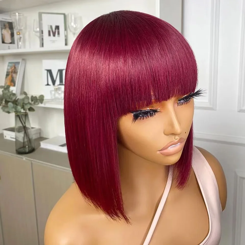 

99J Burgundy Straight Short Bob Wig 13x4 Lace Frontal Bob Wig Pre Plucked 99J Colored Straight Bob 14 Inches Wigs For Women