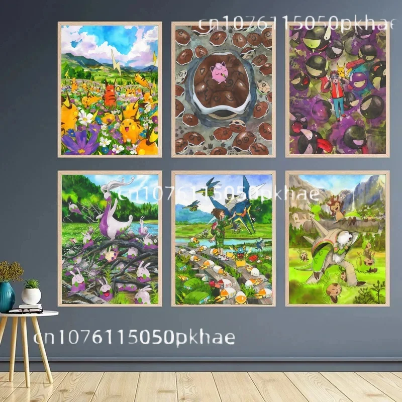 

Pokemon Anime Pikachu Jigglypuff Various Forms Cartoon Poster Mural Canvas Painting Wall Decoration Painting Children's Gift