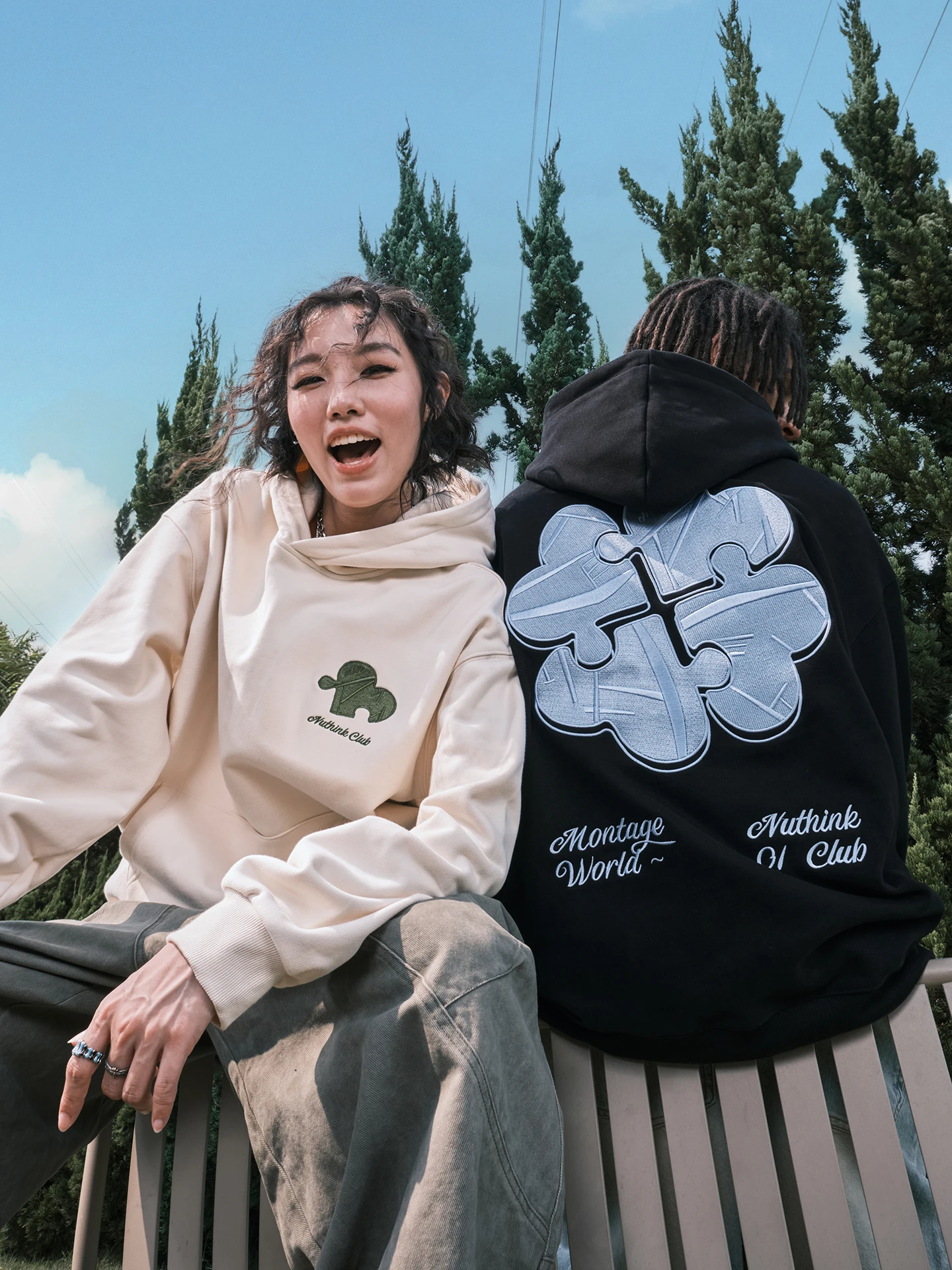 

Nuthink American Retro Heavy Embroidery Four Le Clover Puzzle Hoodie Couple Men Women New 2026 Spring Cotton Long Sve Sw...