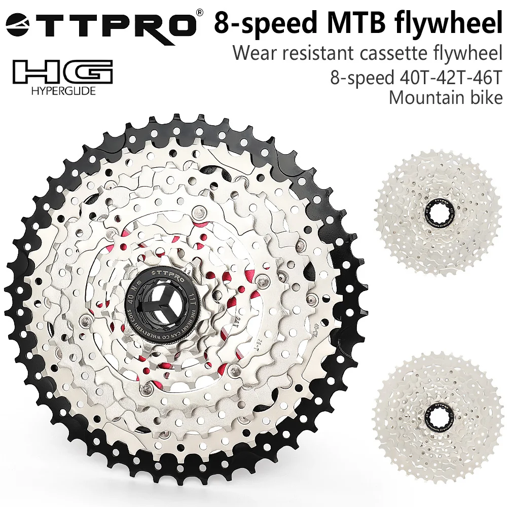 

TTPRO 8Speed MTB Bicycle Flywheel HG Mountain Bike Cassette Sprocket 11-40T/42T/46T Aluminum Alloy Compatible with Original Part