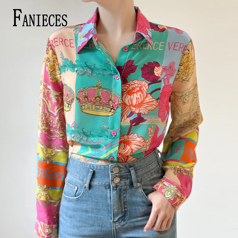 

FANIECES Latest Exclusive Women Vintage Shirts Fashion Luxury Print Autumn Long Sleeve Turn-down Collar Lady Shirts قمصان وبلوزا