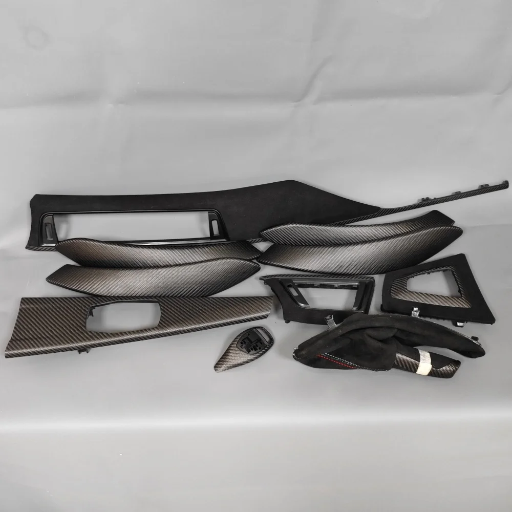 10pcs Black Carbon Fiber Interior Trim Kit Set for BMW F30 F31 F33 F36 F80 F82 Dashboard Decorative Cover M Style