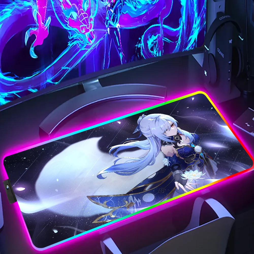 Imagem -02 - Honkai Star Rail Acheron Robin Rgb Mouse Pad Grande Gaming Mousepad Led Rubber Table Mats Tamanho Máximo 50x100 Laptop Desktop