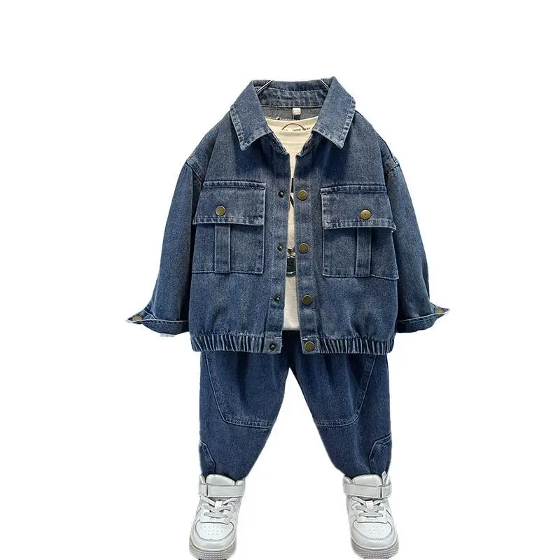 

Весенне-осенний детский модный комплект из двух предметов, весенний джинсовый комплект для мальчиков, новинка 209, корейская версия, красивая одежда для мальчиков