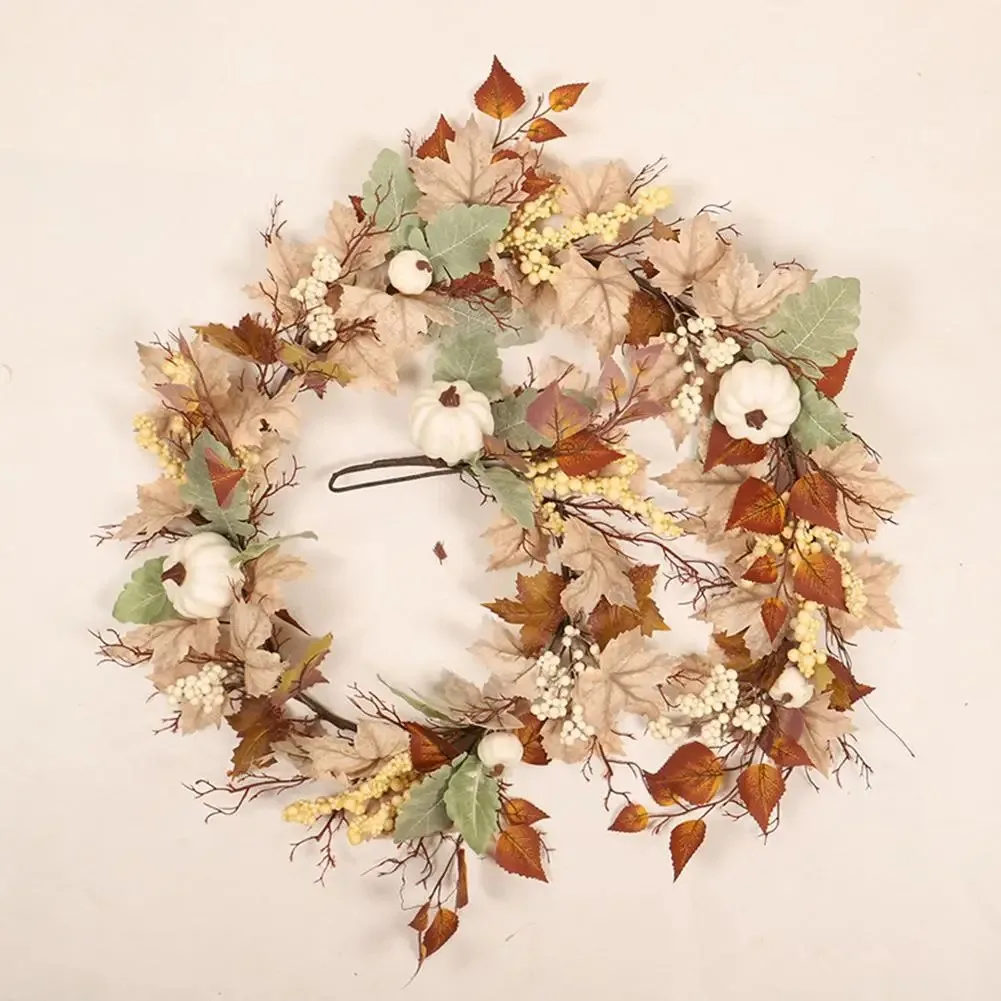 Fall Decor Autumn Artificial Maple Leaf Pumpkin Berry Garland Thanksgiving Halloween Home Mantle Fireplace Party Hanging Supplie view 4