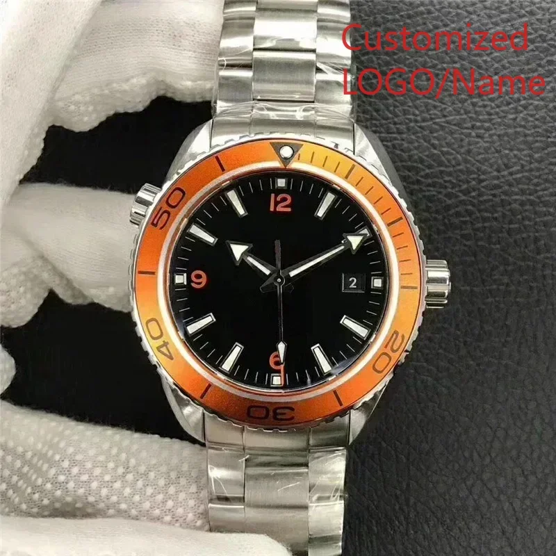 ساعة ميكانيكية أوتوماتيكية للرجال ستانلس ستيل أسود أزرق سيراميك مدي الياقوت ساعات المعصم حسب الطلب