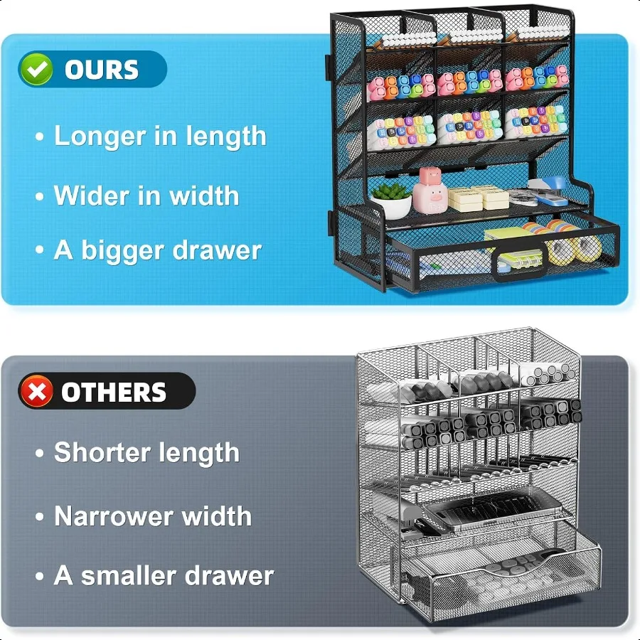 منظم مكتب شبكي أكبر مع درج حامل أقلام رصاص متعدد الوظائف، منظمات مكتب سهلة التجميع وملحقاتها للمكتب
