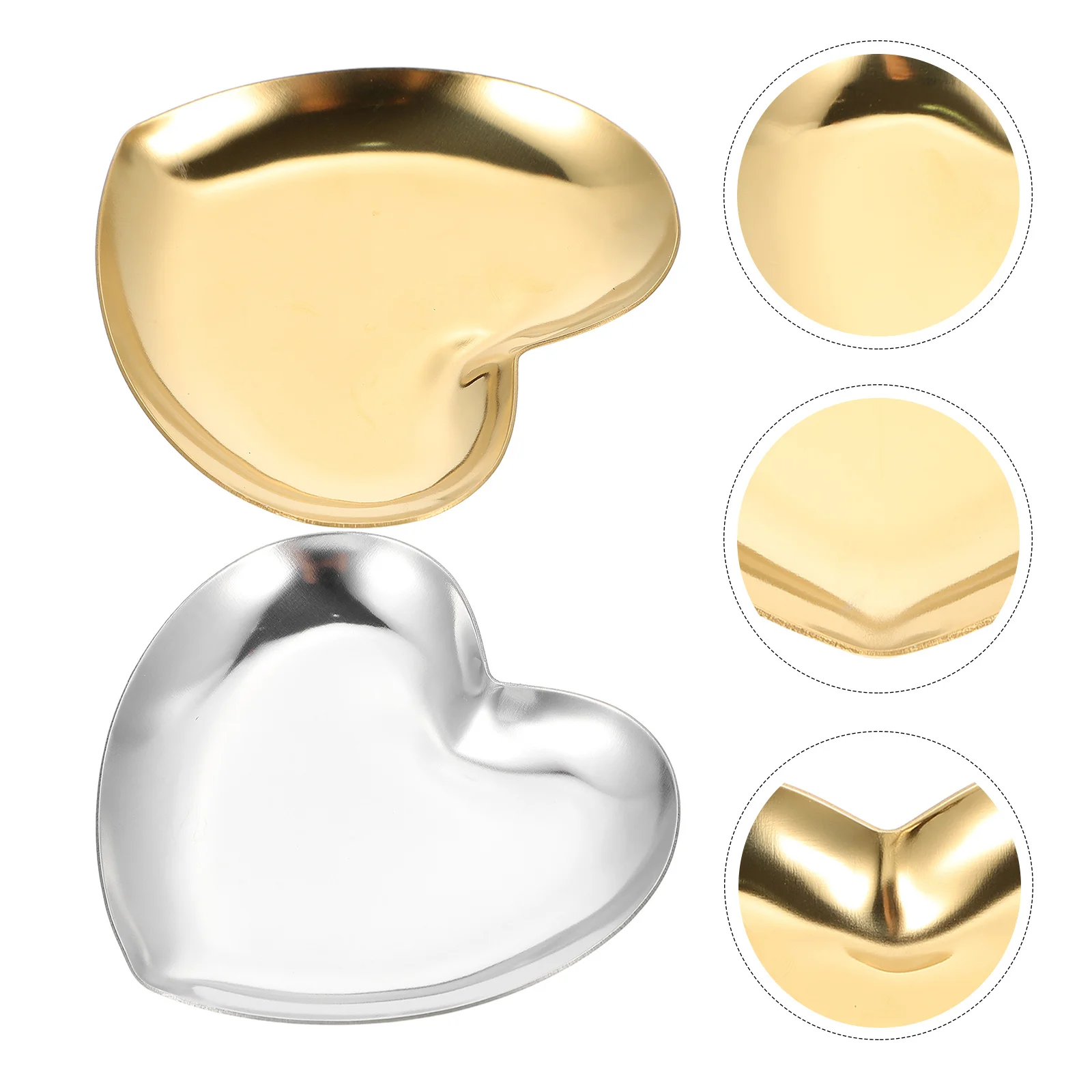 

2 Pcs Heart Jewelry Tray Metal Organizer Stainless Steel Dish Trinket Shape Storage Decor