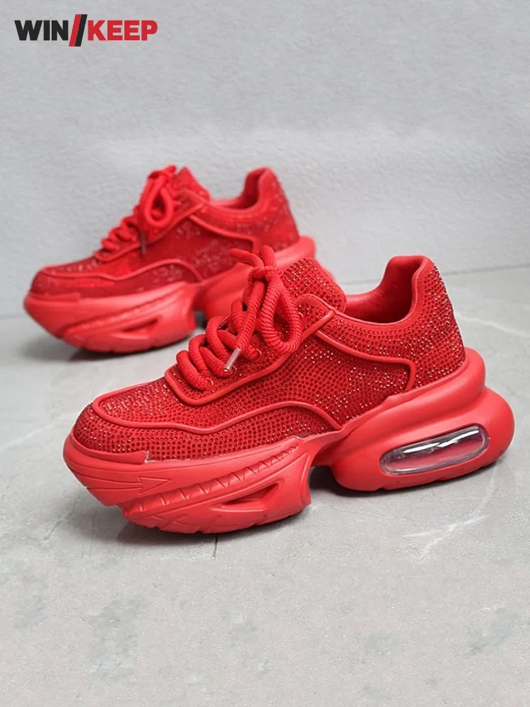 Men Shiny Diamonds Thick Soled Comfortable Height Increasing Sports Shoes Running Shoes Outdoor Jogging Sports Sneakers Male