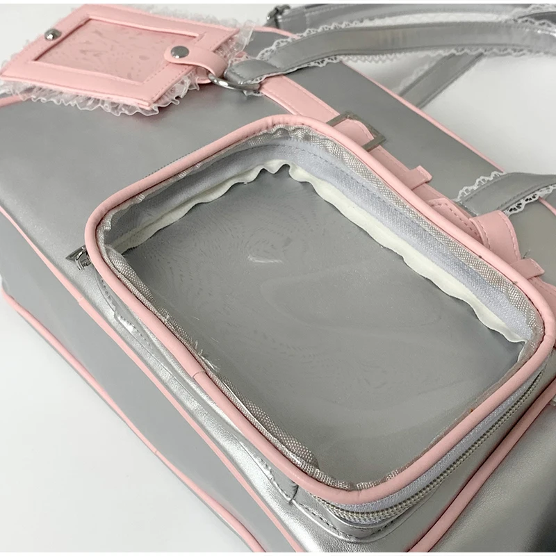 Ita-Tasche mit transparentem Sichtfenster, Otaku-Gürtelschnallen-Design, Umhängetasche, Niedliche Damen-Handtasche mit mehreren Fächern – Detail 6
