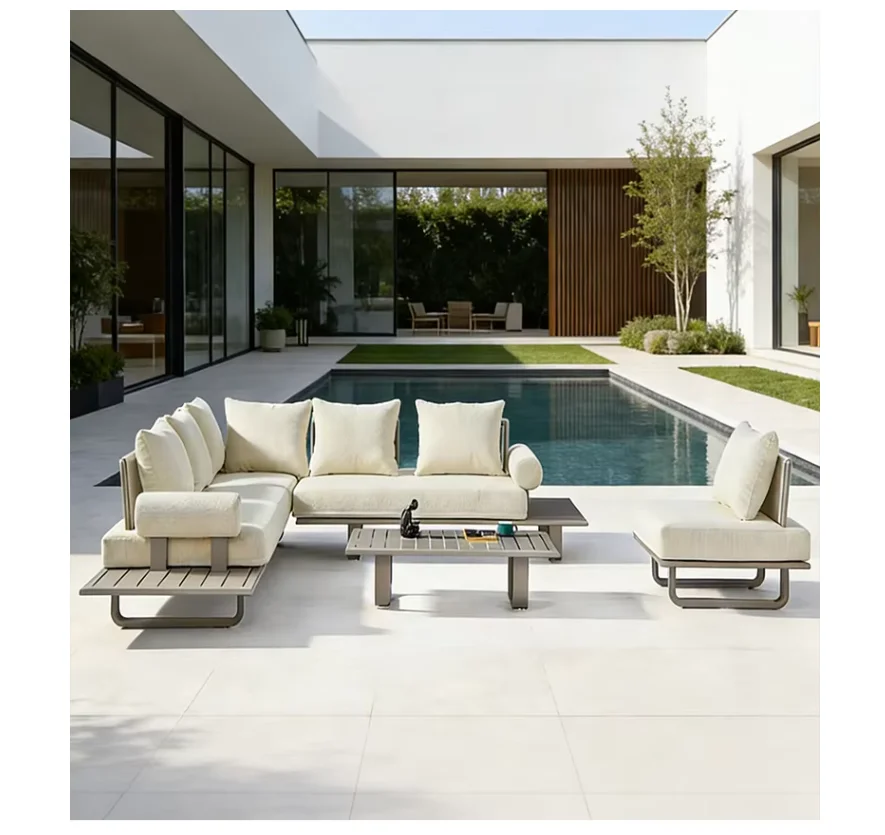 @3 # Luxury Modern Aluminum Outdoor Sofa Set-Waterproof Rust Proof Durable With High-Density Foam Cushions For Garden & Outdoor