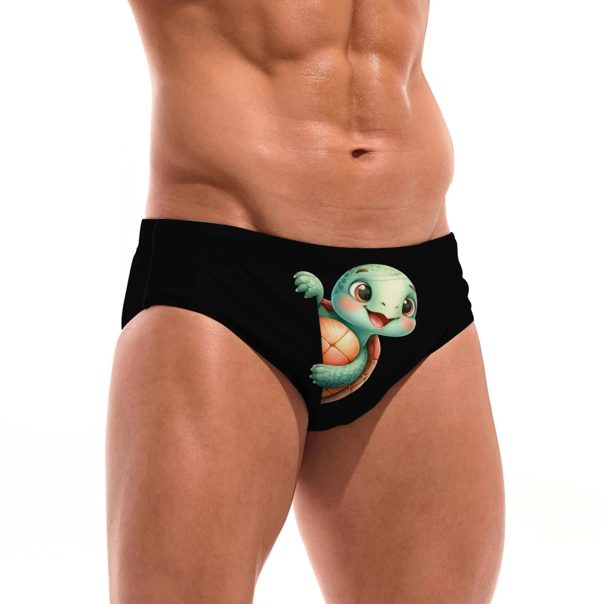 Happy Turtle Funny Men's Swim Trunks Cartoon Print Swimwear Sexy Bikini Lightweight Breathable Beach Briefs Crazy Party