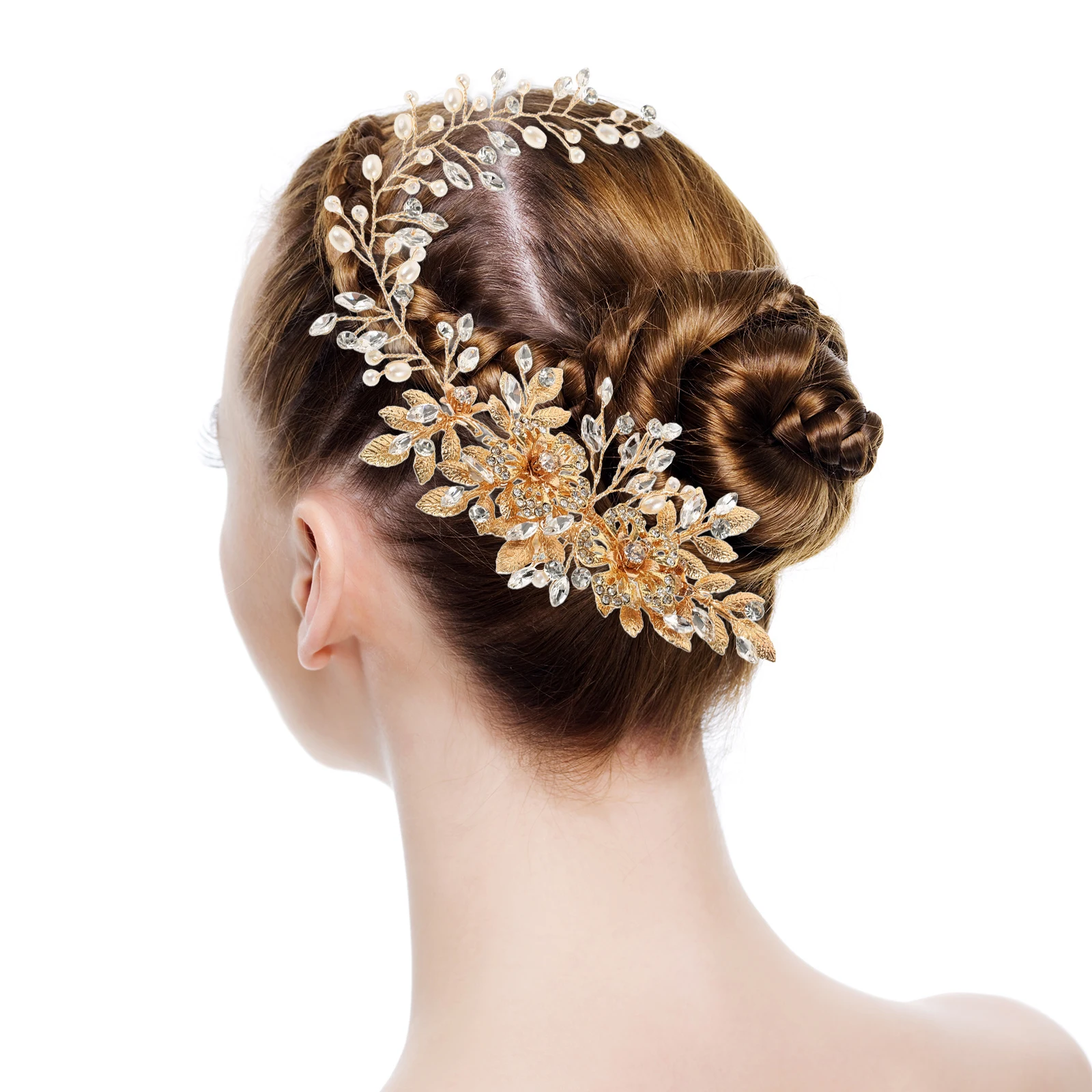 

Pearl Hair Comb Rhinestone Clip Bobby Pins Barrette Accessories Women Golden Wedding Prom Hairstyle Alloy Decorative